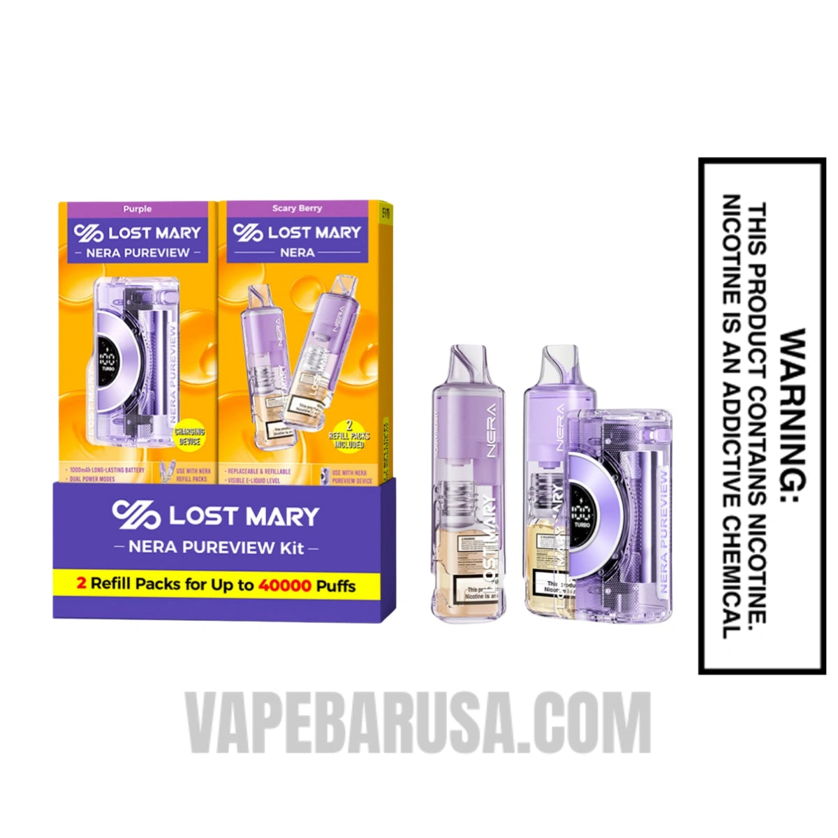 Scary Berry Lost Mary Nera Pureview 40K Vape Kit with package 
box