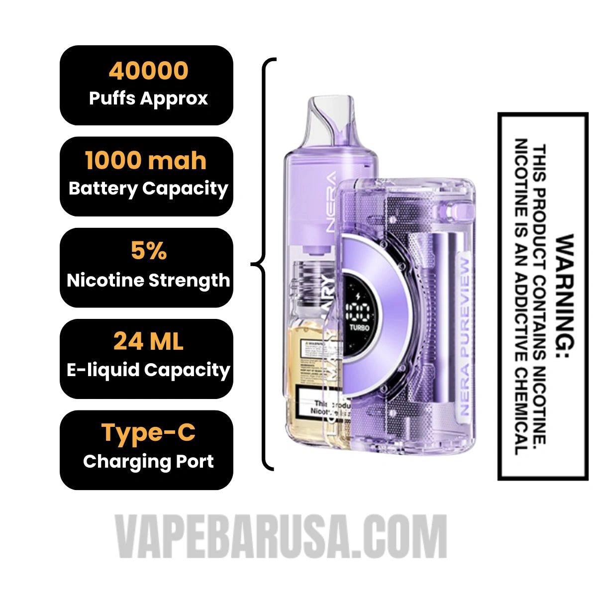 Scary Berry Lost Mary Nera Pureview 40K Vape Kit Specifications