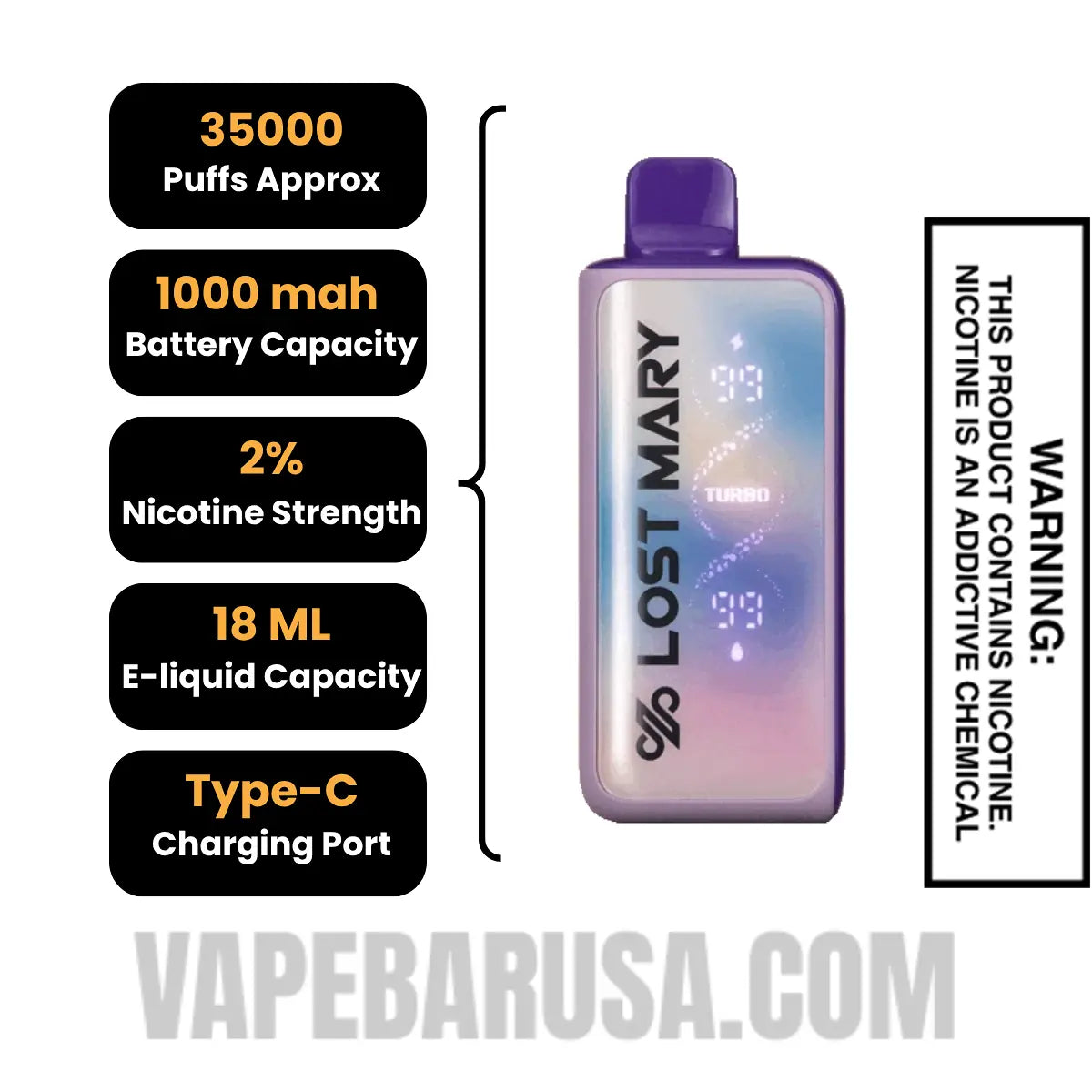 Scary Berry+ Lost Mary MT35000 Disposable Vape 20 MG Specifications