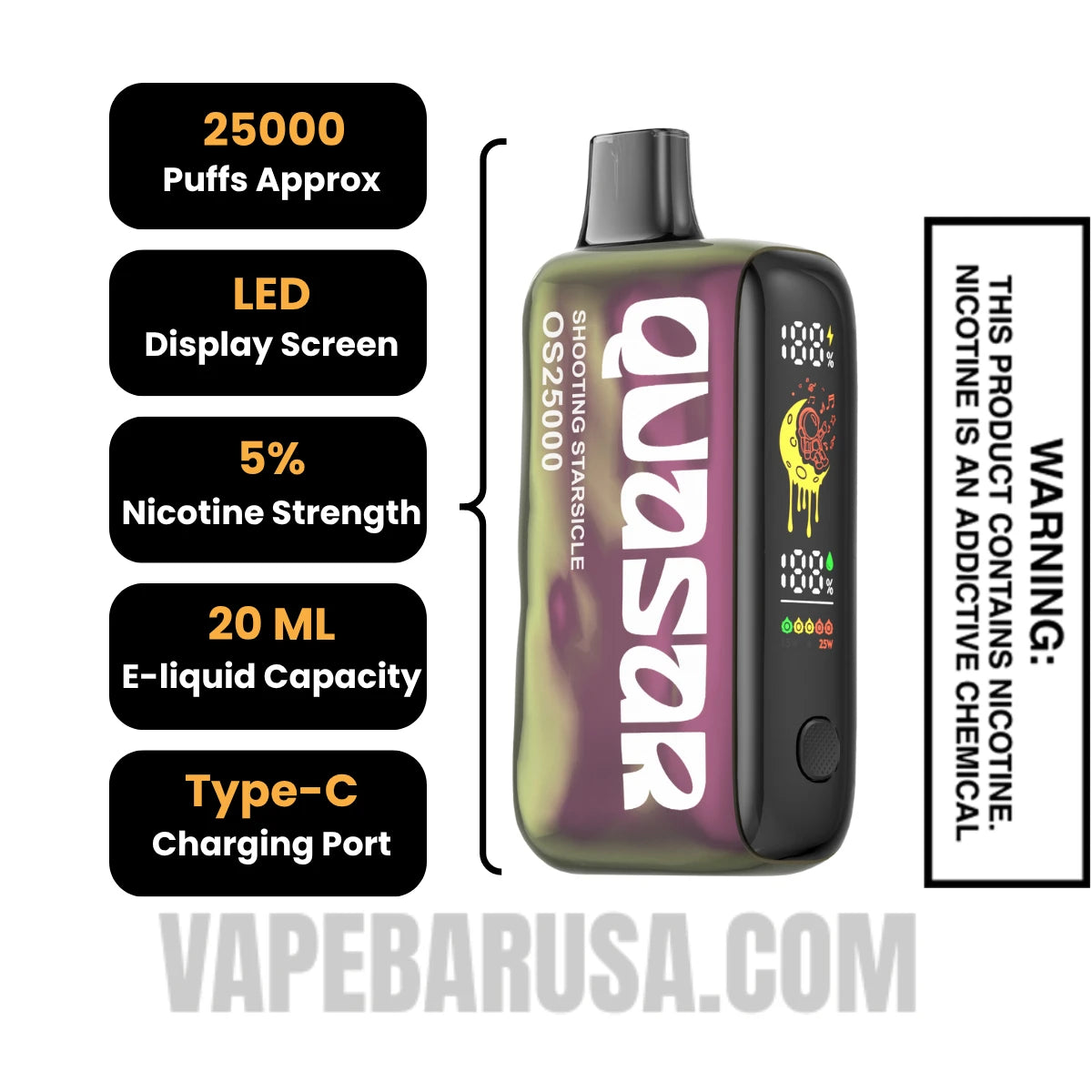 Shooting Starsicle Lost Mary Quasar OS25000 Disposable Vape Specifications