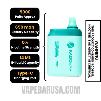 Simply Mint Kado Bar BR5000 Zero Nicotine Disposable Vape specifications