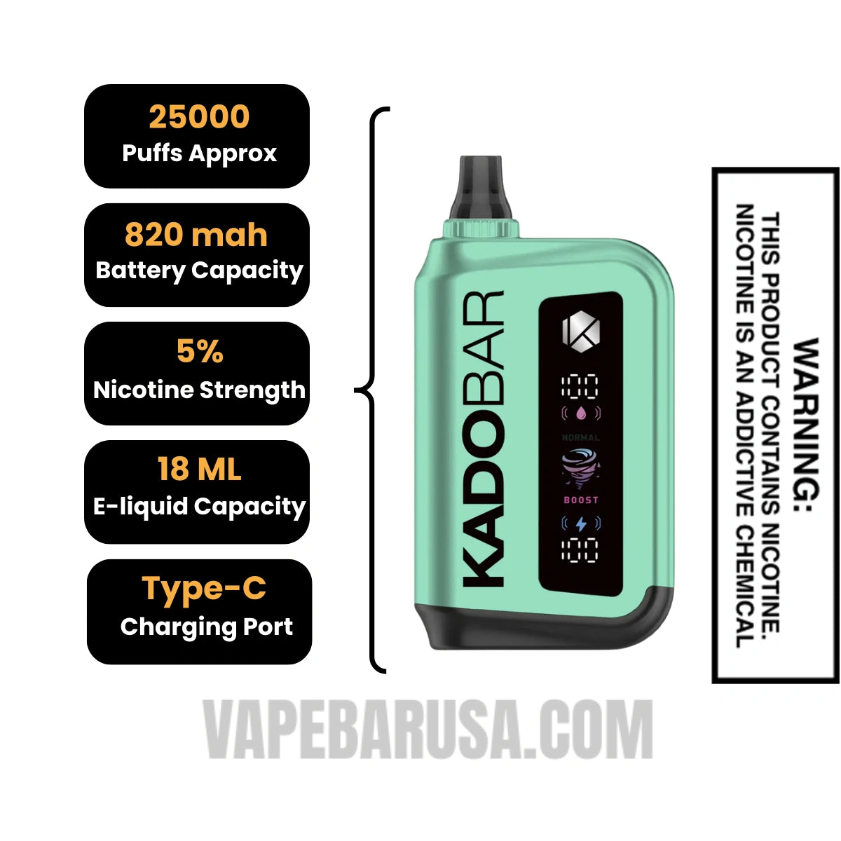 Simply Mint Kado Bar Rizz 25000 Disposable Vape Specifications
