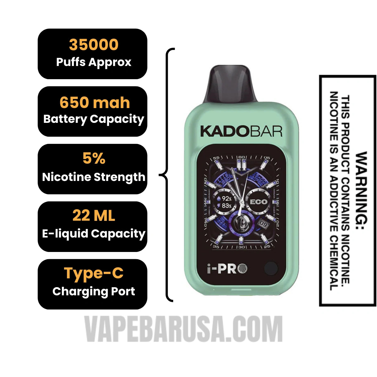 Simply Mint Kado Bar i-Pro 35K Disposable Vape Specifications