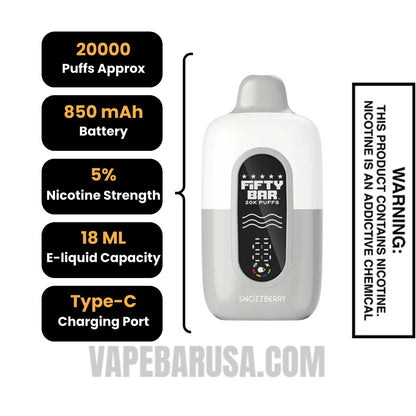 Snozzberry Fifty Bar 20K Disposable Vape Specifications