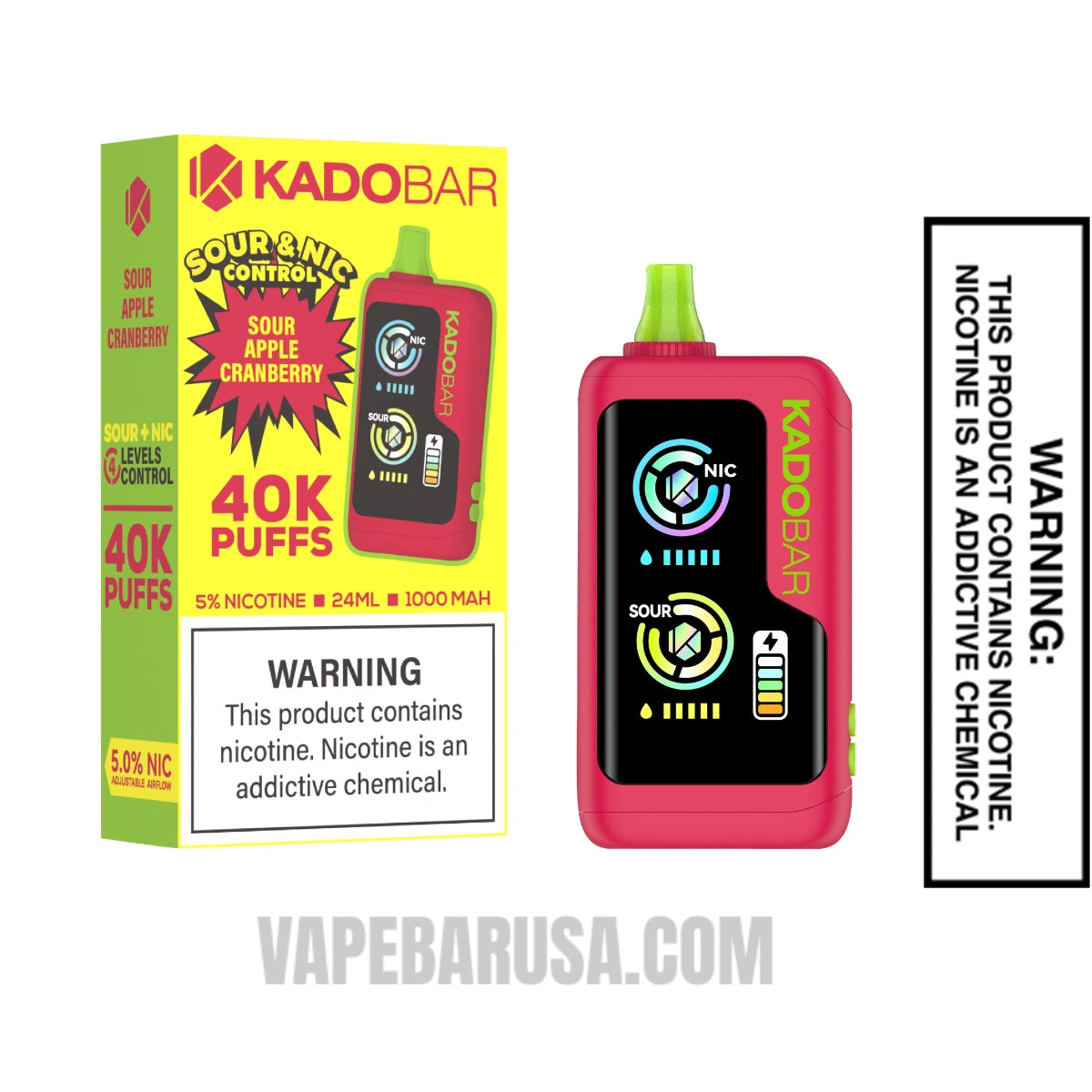 Sour Apple Cranberry Kado Bar NI40K Sour-Nic Control Disposable Vape With Package Box