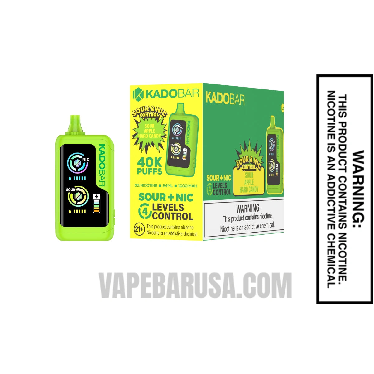 Sour Apple Hard Candy Kado Bar NI40K Sour-Nic Control Disposable Vape With Bundle Pack