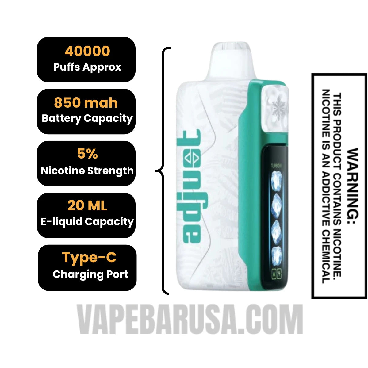 Sour Apple Ice Adjust MyCool 40000 Puffs Vape Specifications