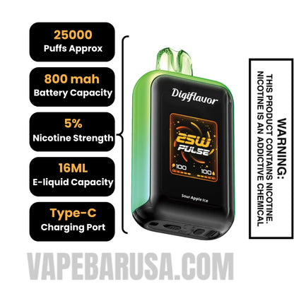 Sour Apple Ice Digiflavor BRK 20K Disposable POD Specifications
