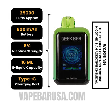 Sour Apple Ice Geek Bar Skyview Disposable Vape Specifications