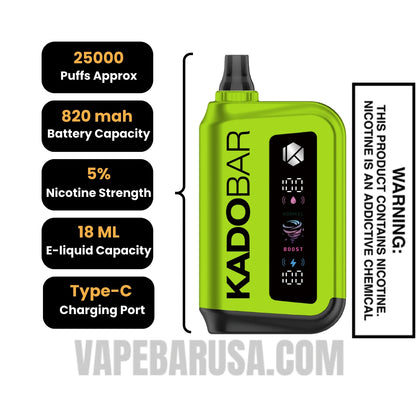 Sour Apple Ice Kado Bar Rizz 25000 Disposable Vape Specifcations