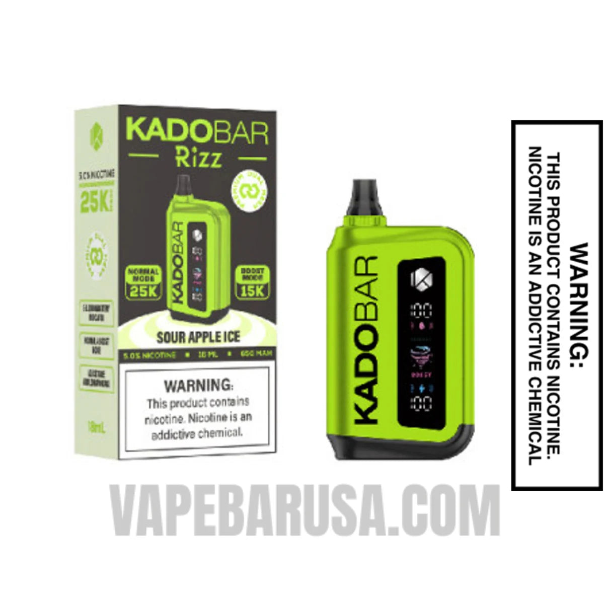 Sour Apple Ice Kado Bar Rizz 25000 Disposable Vape With Package Box