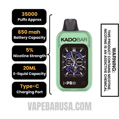 Sour Apple Ice Kado Bar i-Pro 35K Disposable Vape Specifications