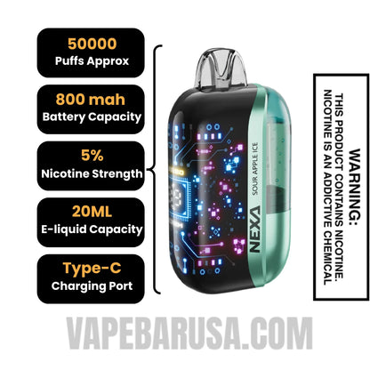 Sour Apple Ice Nexa Ultra 50000 Disposable Vape Specifications