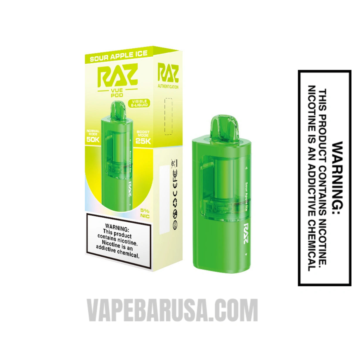 Sour Apple Ice RAZ VUE 50K Disposable Pod With Package Box