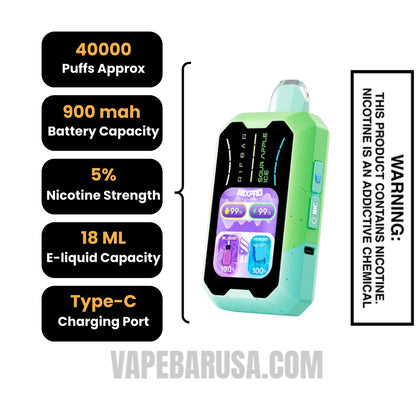 Sour Apple Ice Rifbar MixPro Ice 40K Disposable Vape Specifications