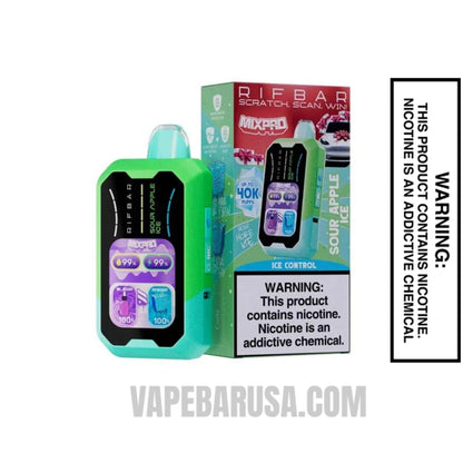 Sour Apple Ice Rifbar MixPro Ice 40K Disposable Vape With Package Box