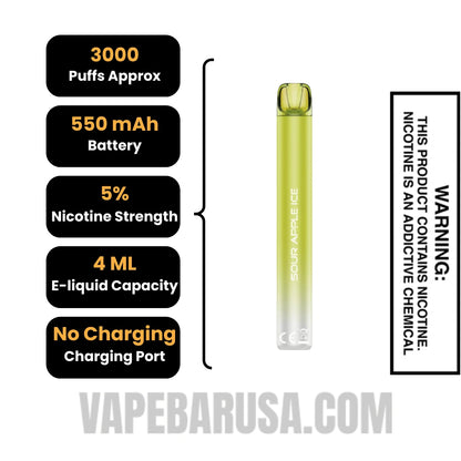 Sour Apple Ice Voom Mesh 3000 Puffs Disposable Vape Specifications