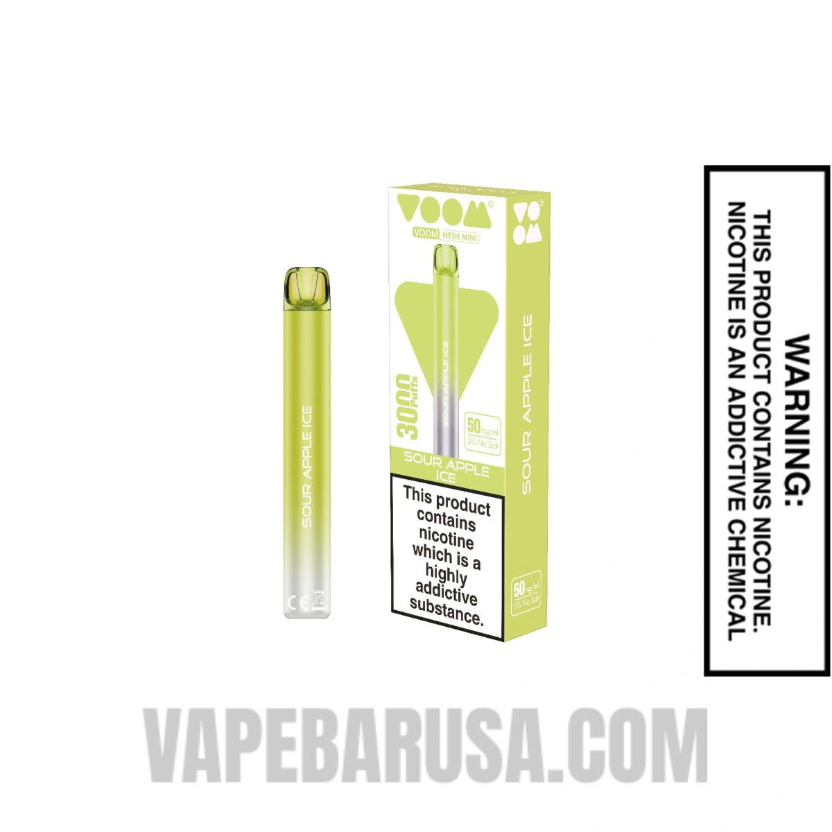 Sour Apple Ice Voom Mesh 3000 Puffs Disposable Vape With Package Box