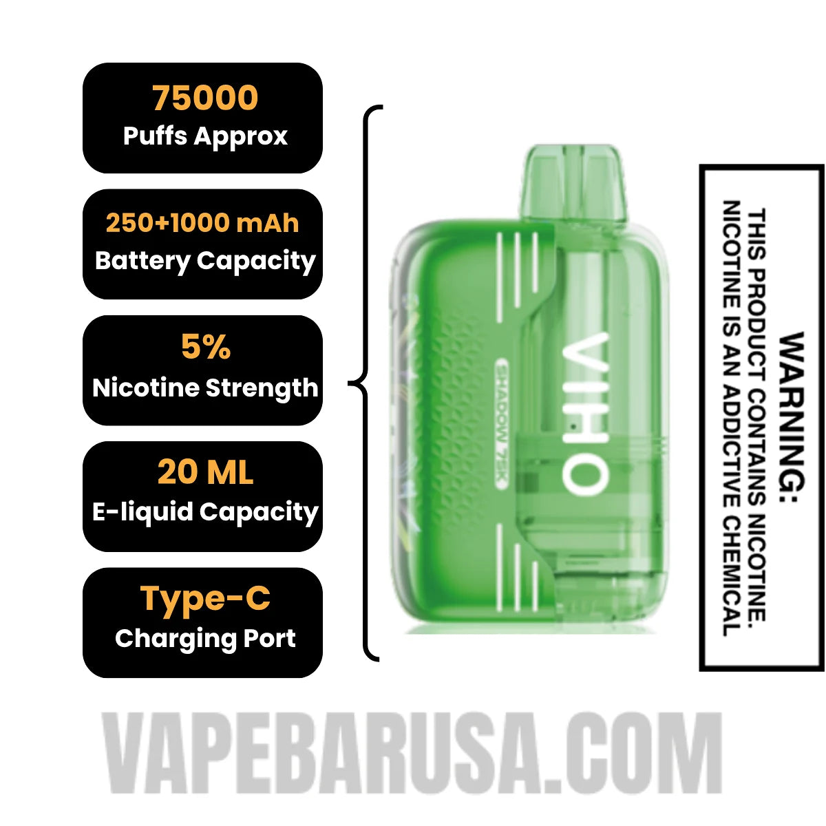 Sour Apple Icy VIHO Shadow 75K Vape Kit Specifications