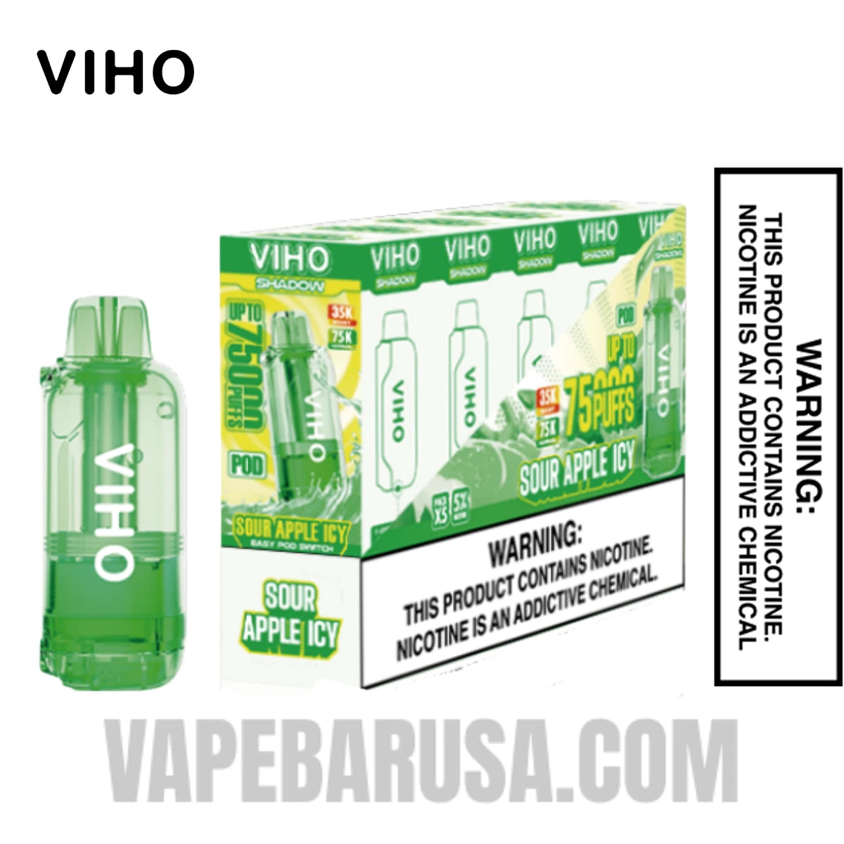 Sour Apple Icy VIHO Shadow 75K Vape Pod With Bundle Pack