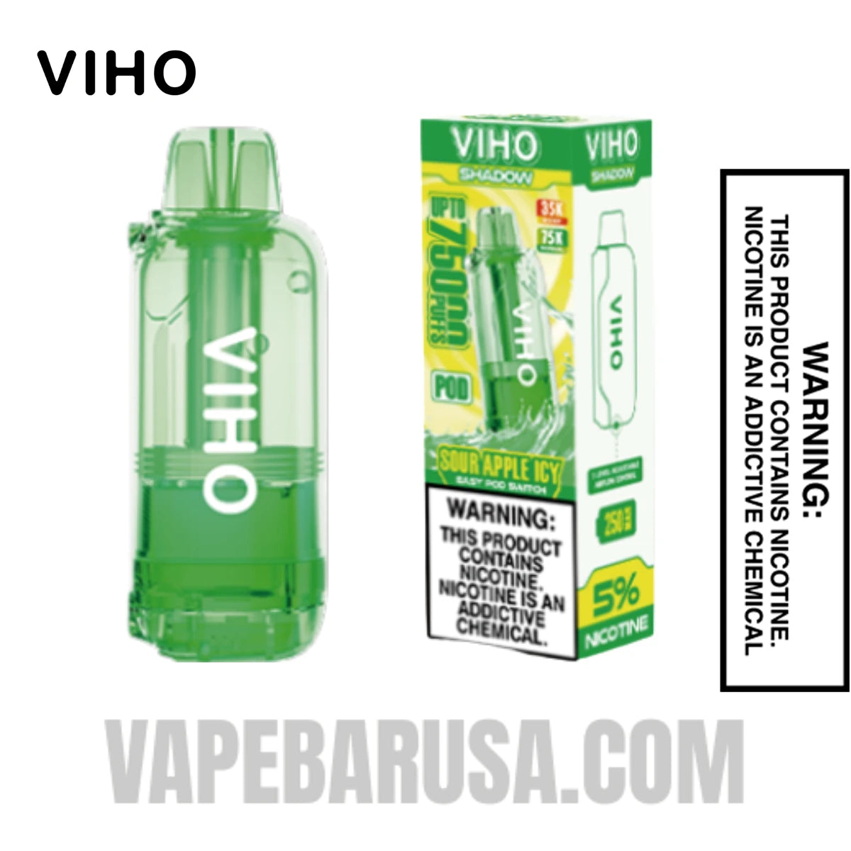 Sour Apple Icy VIHO Shadow 75K Vape Pod With Package Box