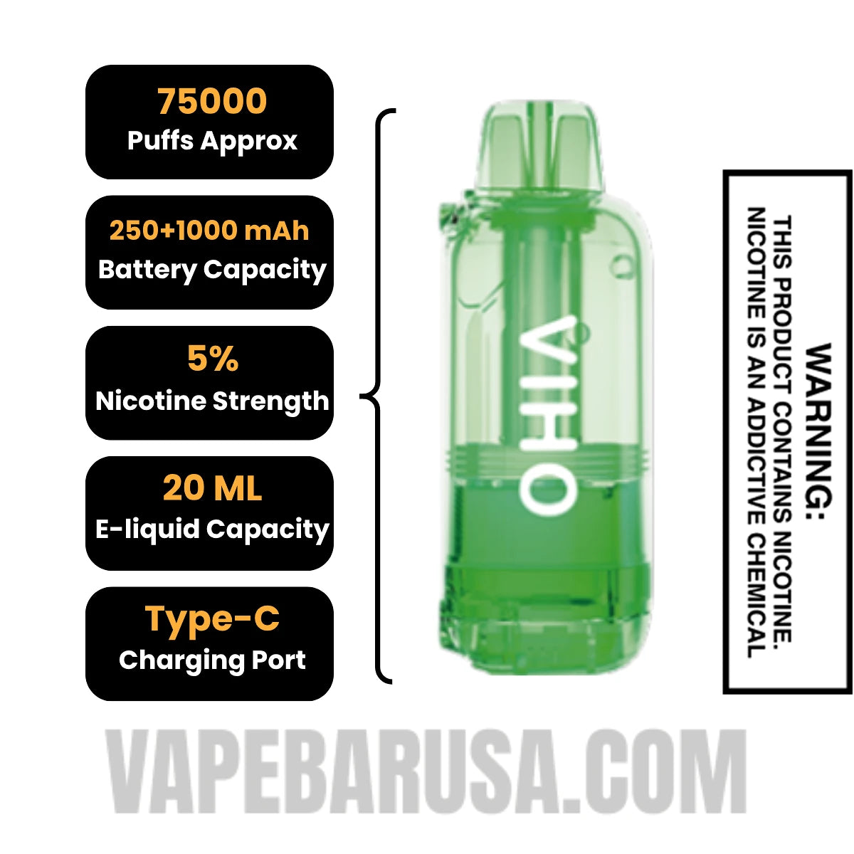 Sour Apple Icy VIHO Shadow 75K Vape Pod Specifications