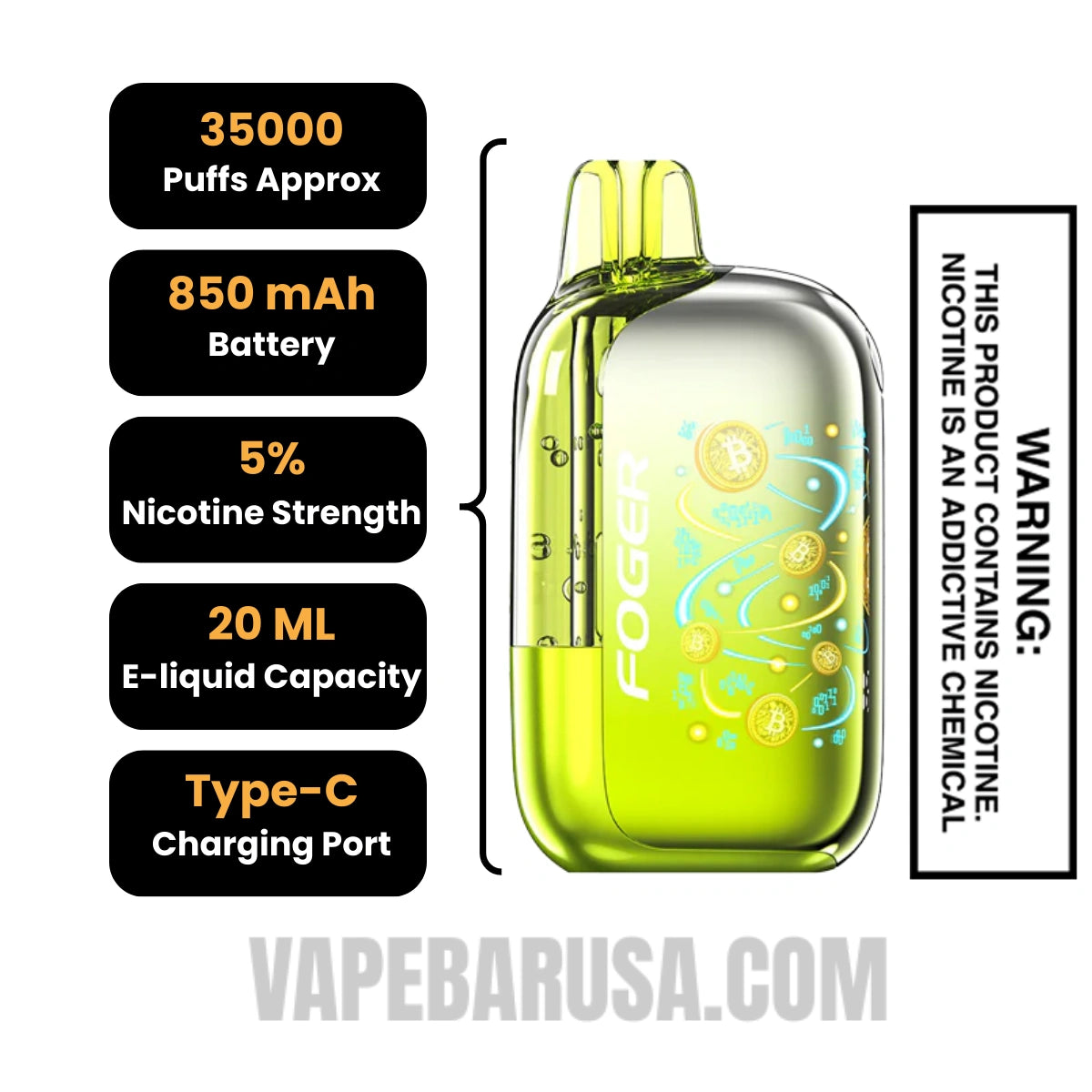 Sour Apple Watermelon Foger Bit 35K Disposable Vape specifications