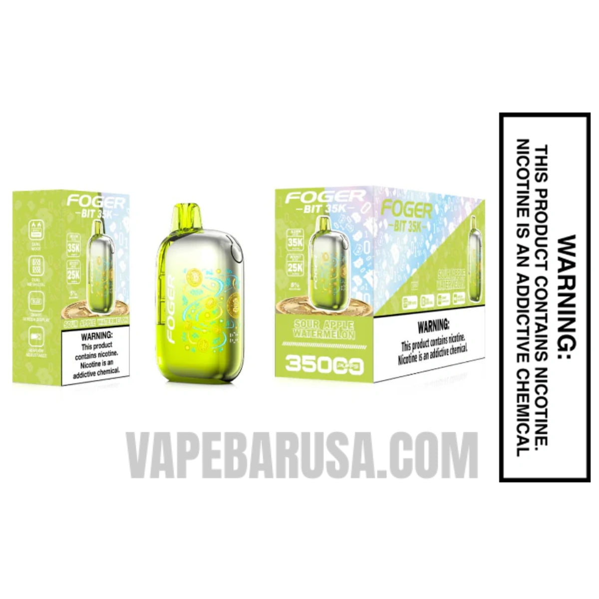 Sour Apple Watermelon Foger Bit 35K Disposable Vape With Bundle Pack
