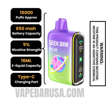 Sour Blue Dust Geek Bar Pulse Disposable Specifications