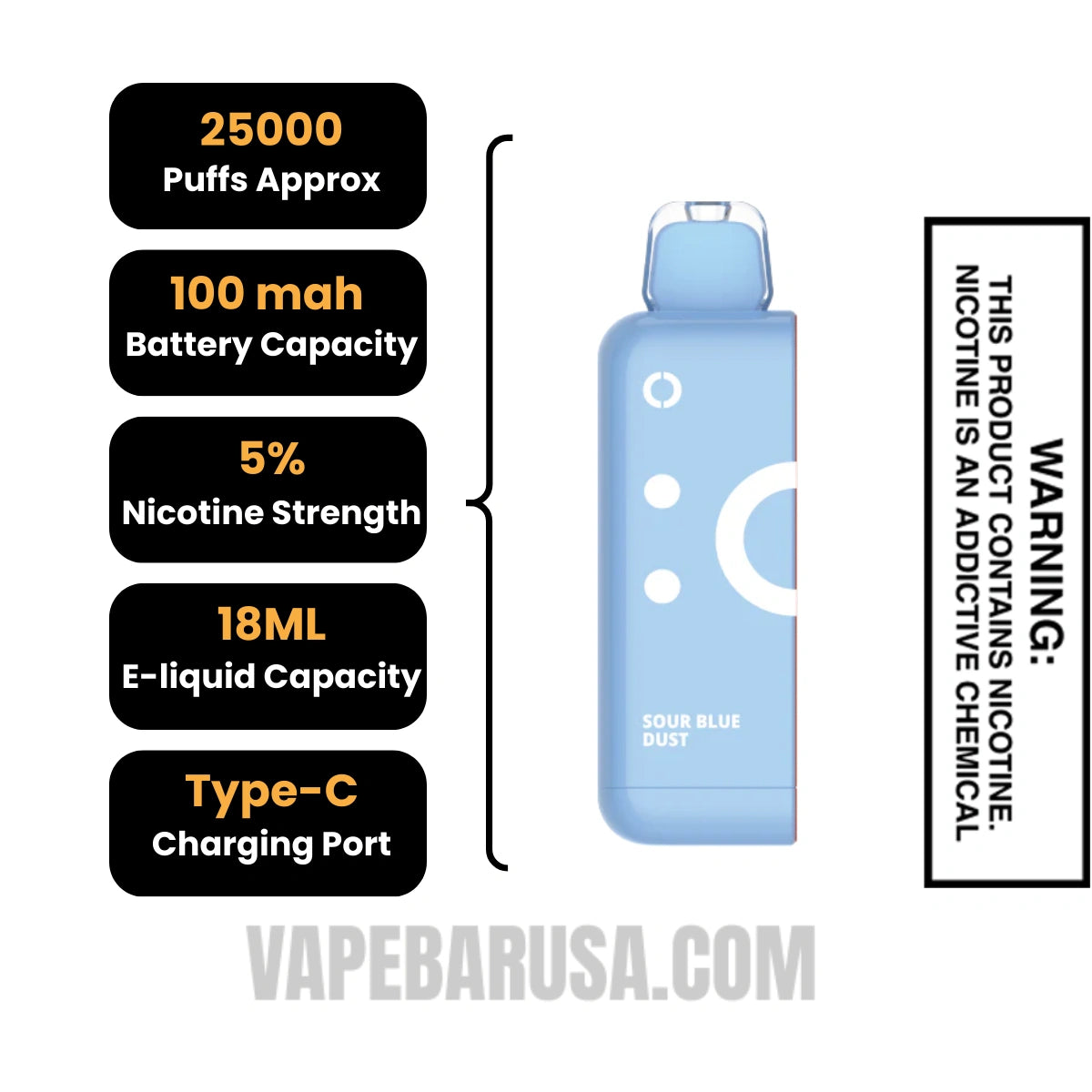 Sour Blue Dust Off Stamp Classic Cube 25K Disposable Pod Specifications