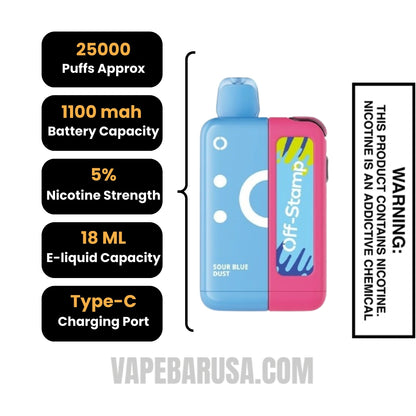 Sour Blue Dust Off Stamp X CUBE 25K Disposable Vape Kit Specifications