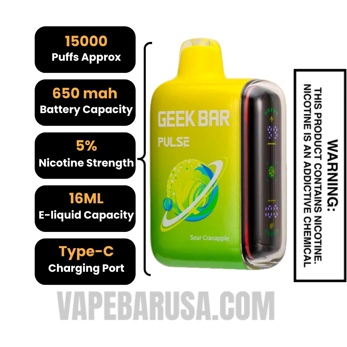 Sour Cranapple Geek Bar Pulse Disposable Vape Specifications