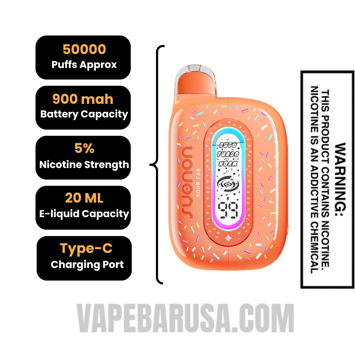 Sour FAB Suonon Donete 50k Disposable Vape Specifications