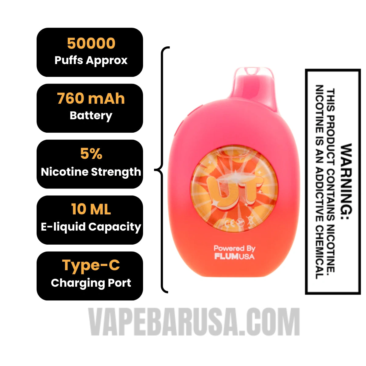 Sour Fab/Citrus Ice Flum UT Bar 50K Disposable Vape Specifications