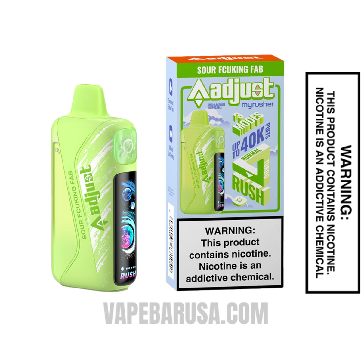 Sour Fcuking Fab Adjust MyRusher 40K Disposable Vape With Package Box
