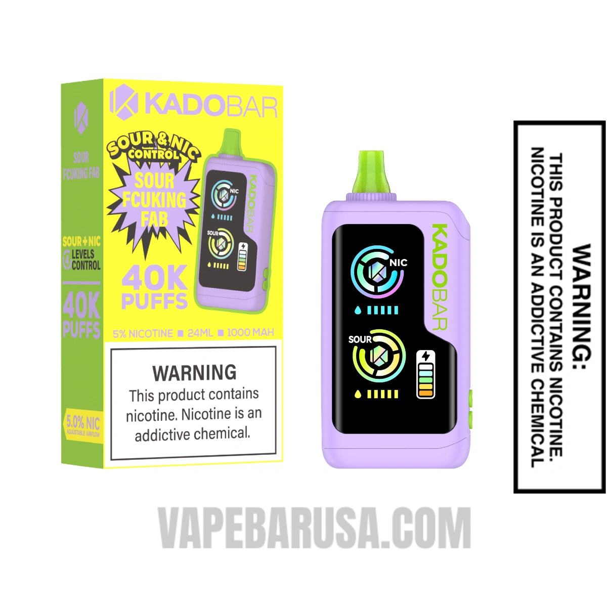Sour Fcuking Fab Kado Bar NI40K Sour-Nic Control Disposable Vape With Package Box

