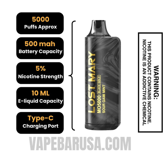 Sour Gami Mint Lost Mary MO5000 Black Gold Edition Vape