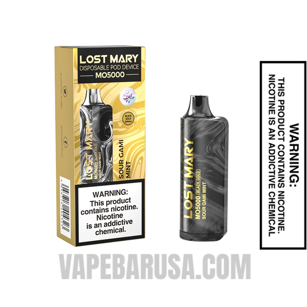 Sour Gami Mint Lost Mary MO5000 Black Gold Edition Vape With Package Box