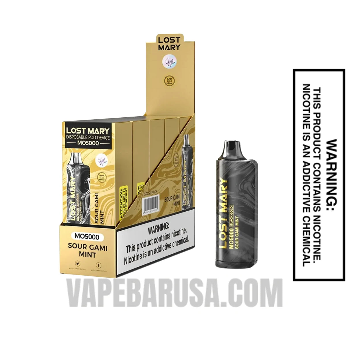 Sour Gami Mint Lost Mary MO5000 Black Gold Edition Vape With bundle Box