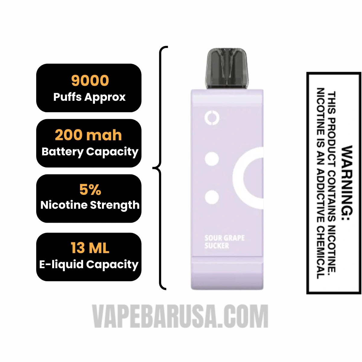 Sour Grape Sucker Off Stamp SW9000 Disposable Pod Specifications