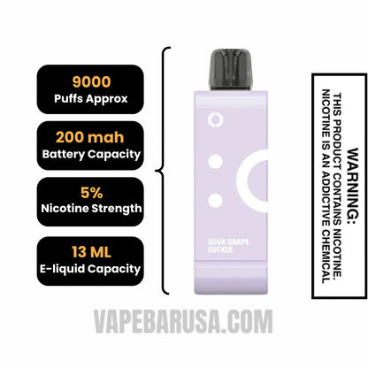 Sour Grape Sucker Off Stamp SW9000 Disposable Pod Specifications
