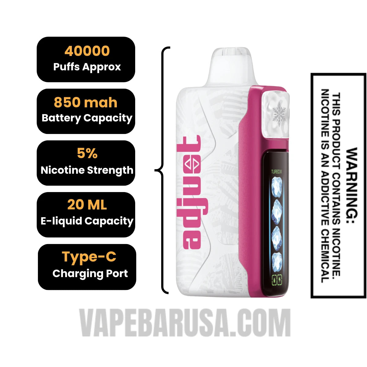 Sour Lush Gummy Adjust MyCool 40K Disposable Vape Specifications
