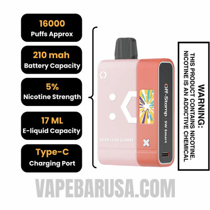 Sour Lush Gummy Off-Stamp SW16000 Disposable Pod Specifications