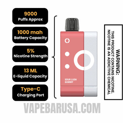 Sour Lush Gummy Off Stamp SW9000 Disposable Kit Specifications