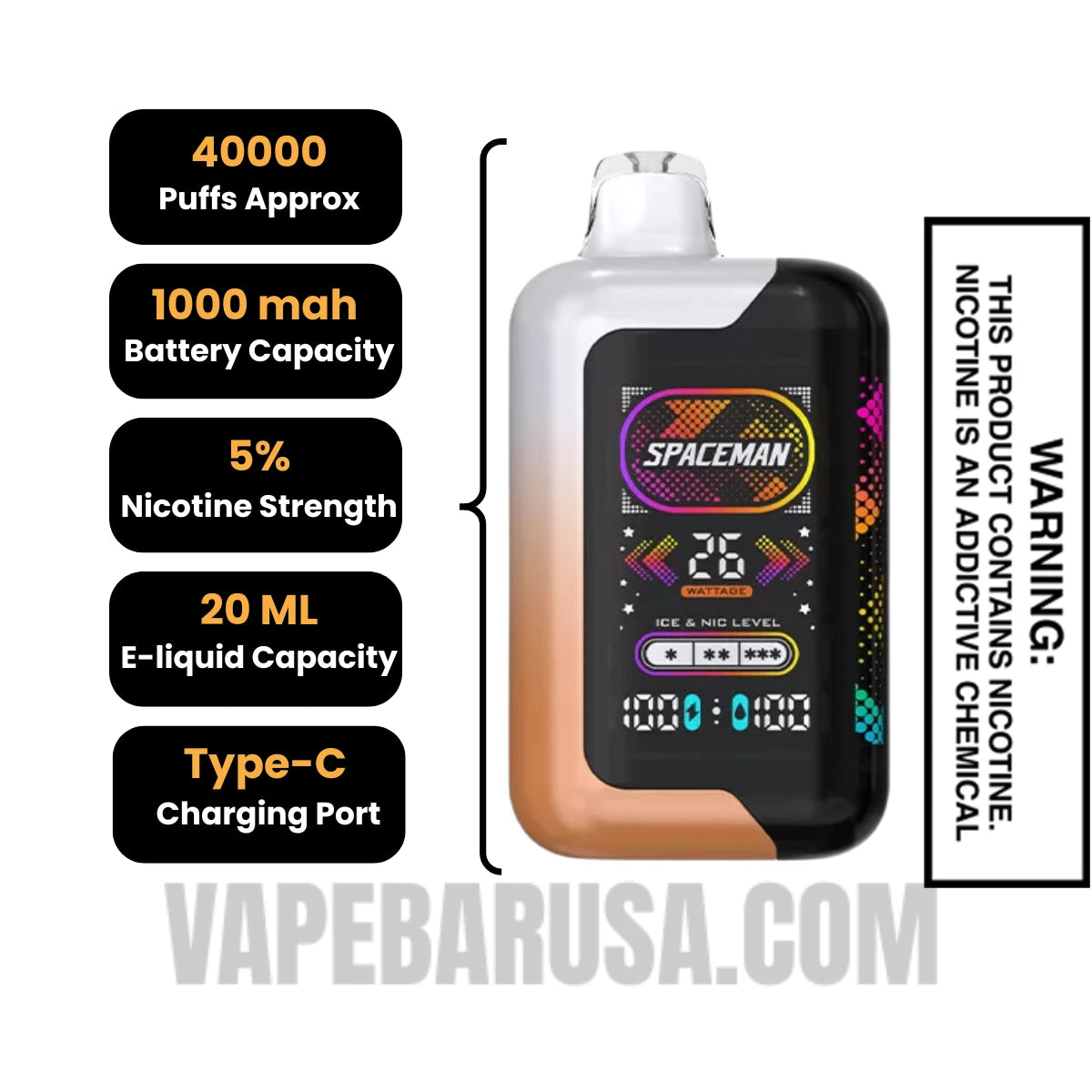 Sour Mango Honey Dew Spaceman SP40000 Disposable Vape Specifications
