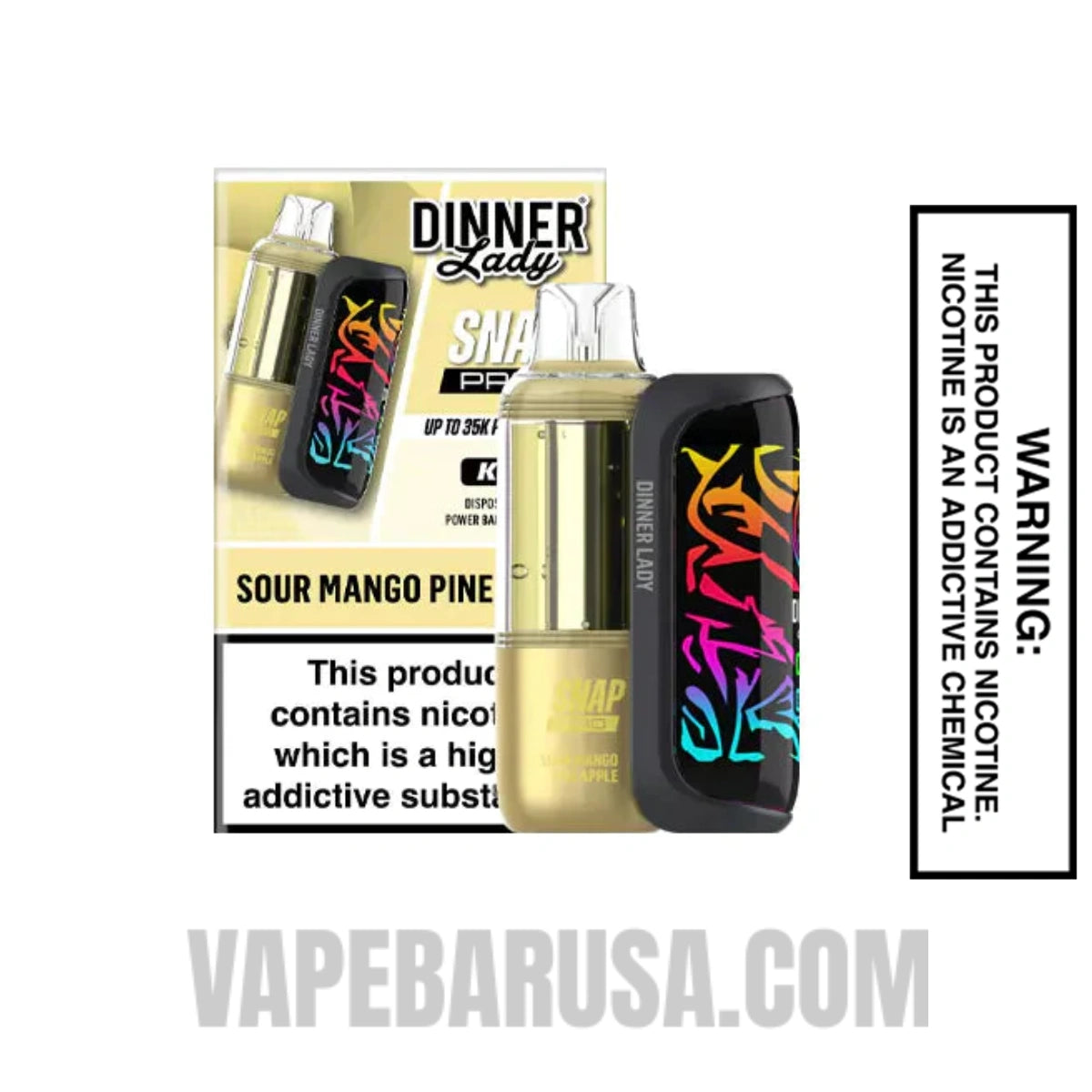Sour Mango Pineapple Dinner Lady Snap Pro 35K Disposable Vape Kit With Package Box