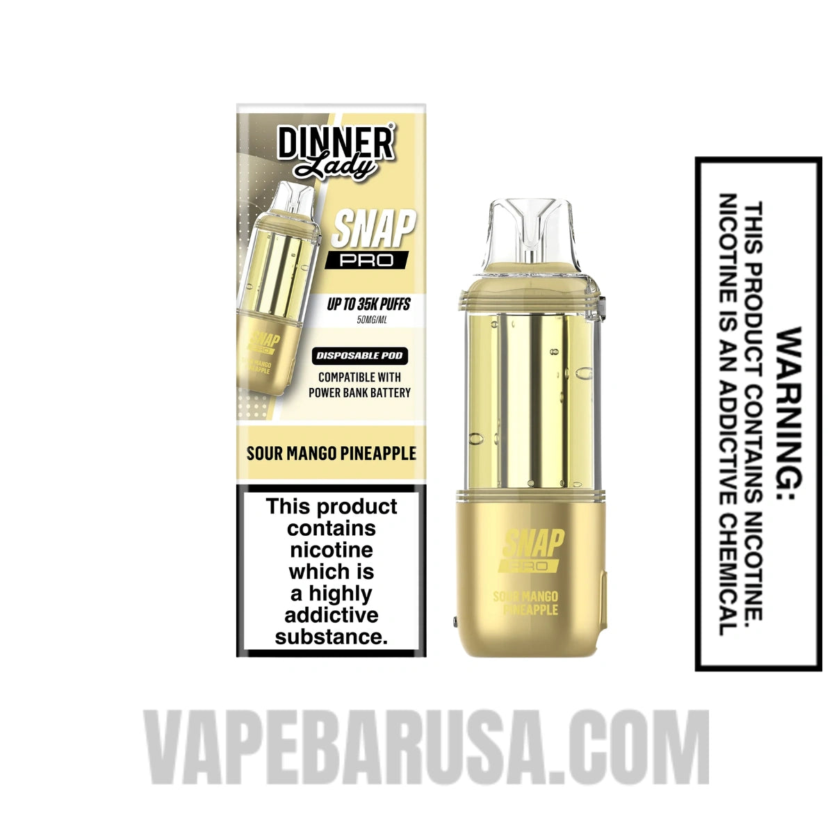 Sour Mango Pineapple Dinner Lady Snap Pro 35K Disposable Vape Pod With Package Box