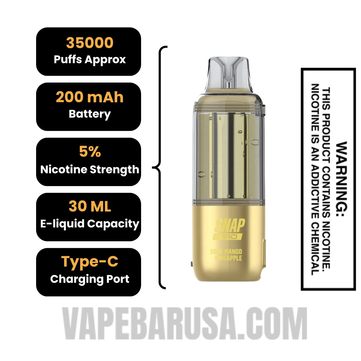 Sour Mango Pineapple Dinner Lady Snap Pro Intense 35K Pre-filled Replacement Pod Specifications