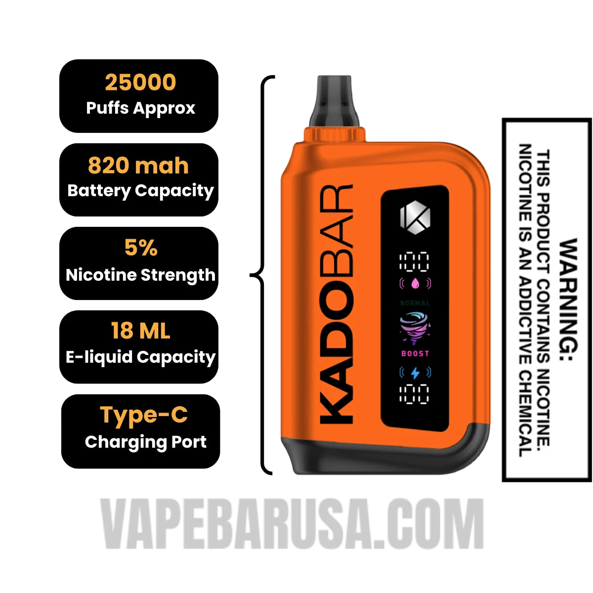 Sour Mango Pineapple Kado Bar Rizz 25000 Disposable Vape Specifcations