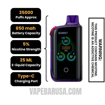 Sour Mixed Berry Fasta Burrst 35000 (Sour Edition) Vape Specifications